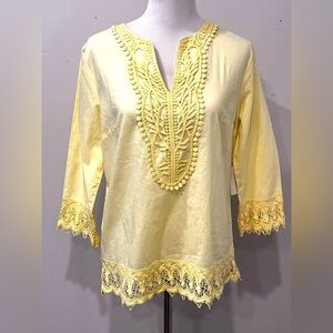 NWT Coldwater Creek Yellow Embroidered Top Size 8